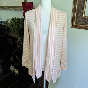 Anybody Wmns Small Pink White Striped Open Front Cardigan Cotton Modal Span 140